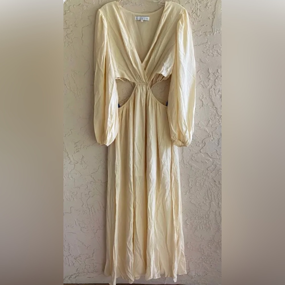 Endless Rose Cream Long Sleeve Maxi Dress with Side Cutouts